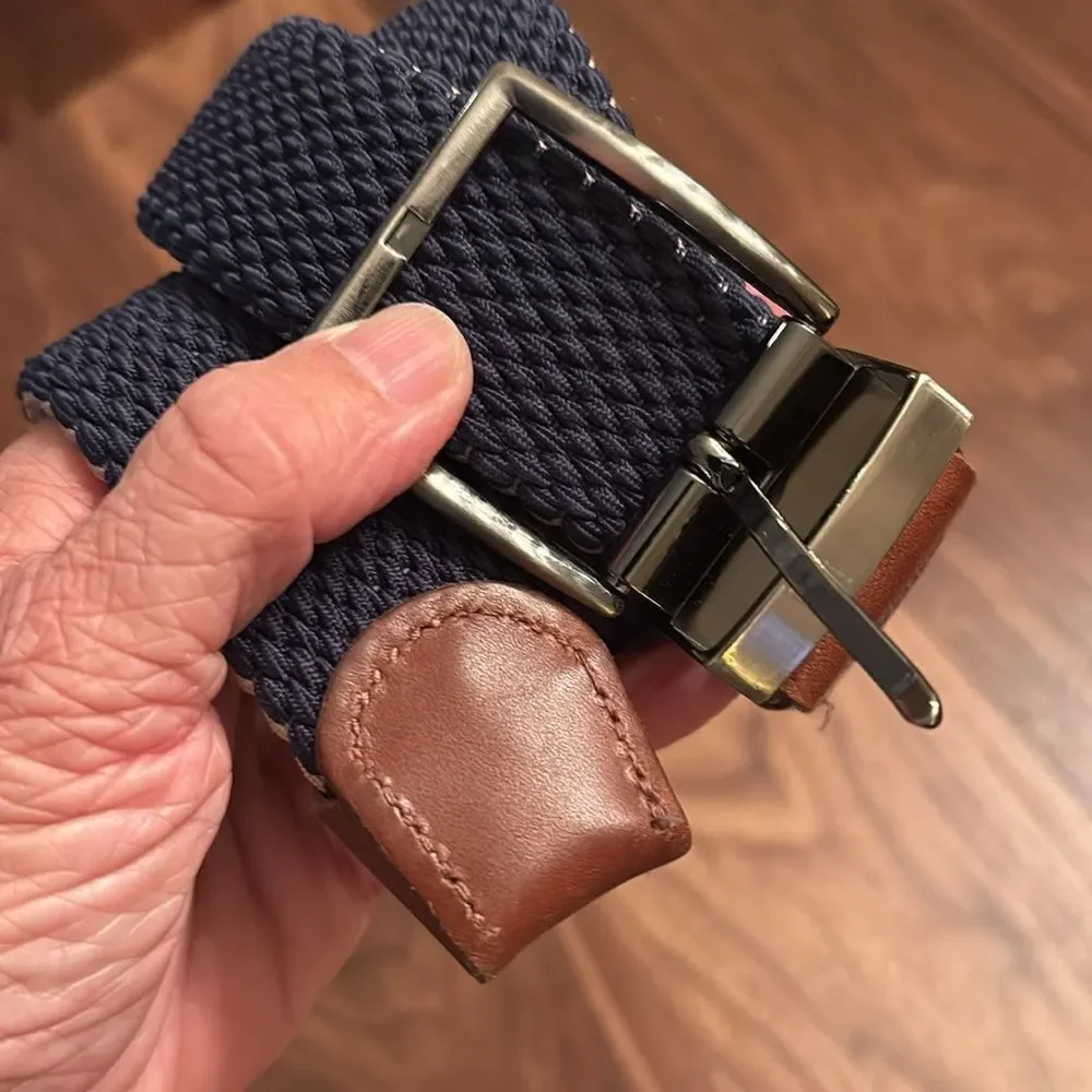 NEW Tommy Bahama Two Sided Brown and Tan Woven Belt with Leather Trim - L/XL